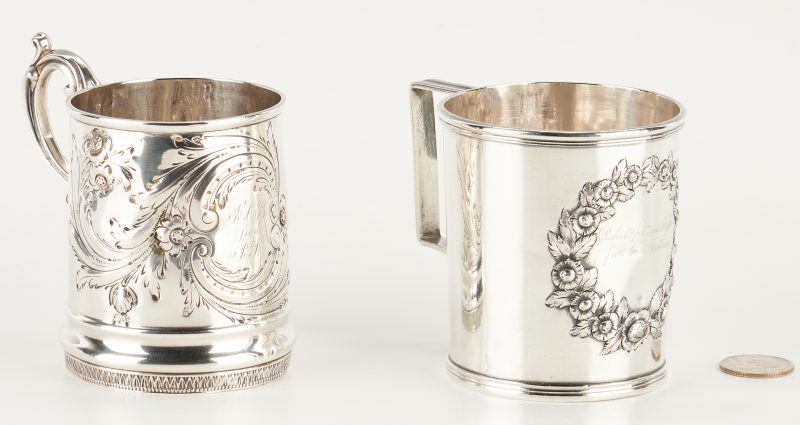 Lot 128: 2 KY Coin Silver handled cups, Stewart and Hinton