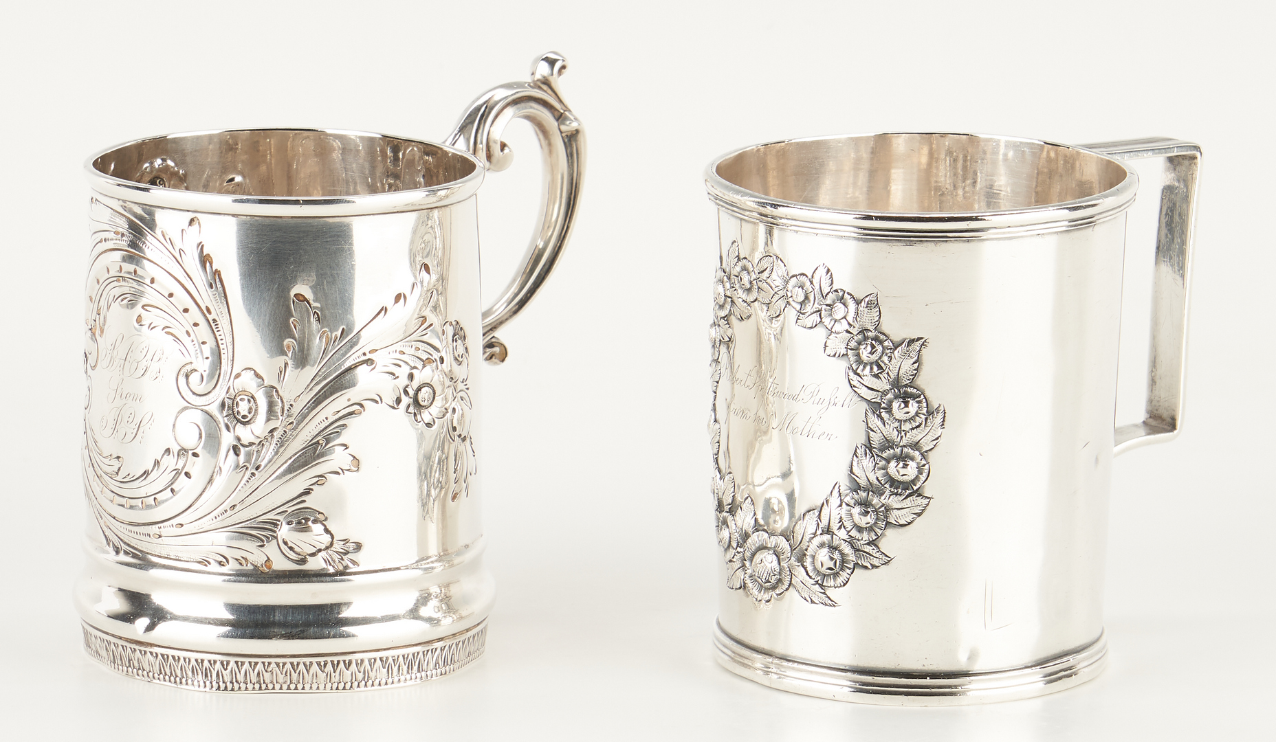 Lot 128: 2 KY Coin Silver handled cups, Stewart and Hinton
