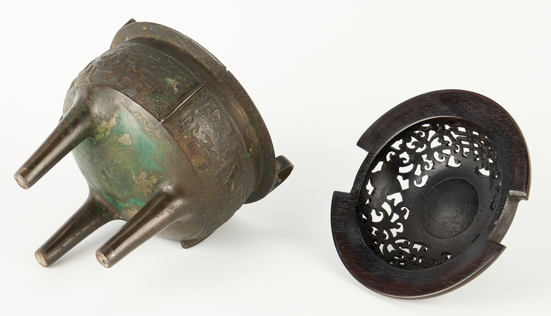 Lot 12: Chinese Bronze Censer with White Jade Finial