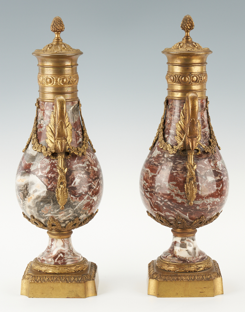 Lot 133: Pair Louis XVI Style Rouge Marble and Ormolu Cassolettes or Urns