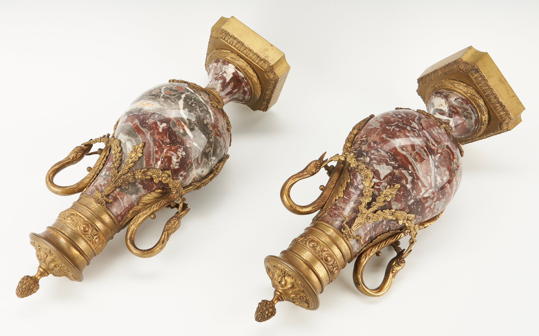 Lot 133: Pair Louis XVI Style Rouge Marble and Ormolu Cassolettes or Urns