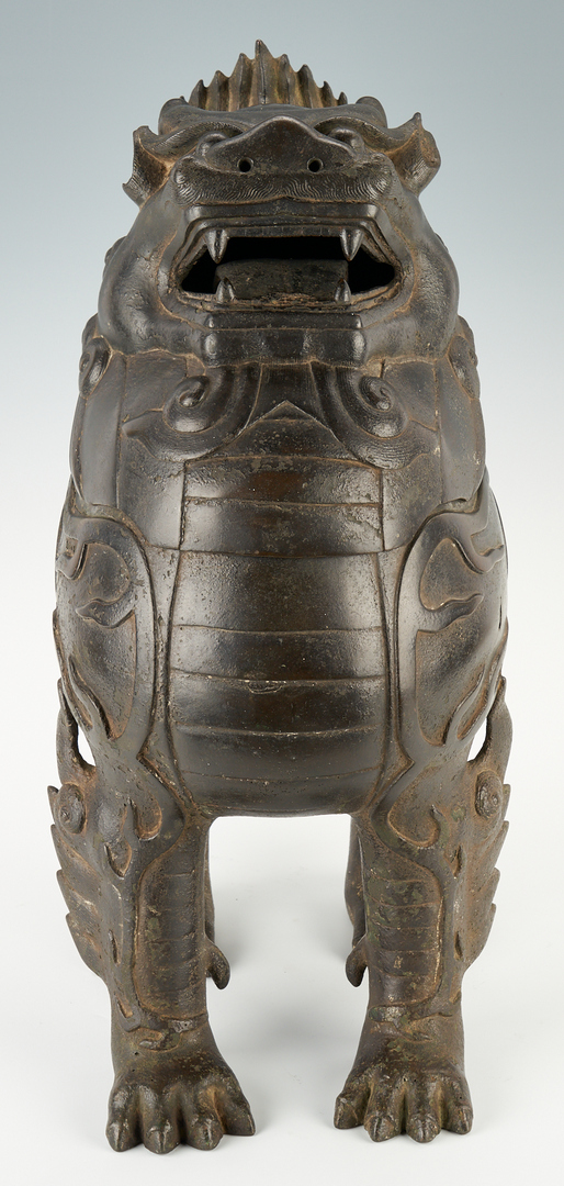 Lot 13: Large Chinese Bronze Luduan Form Censer