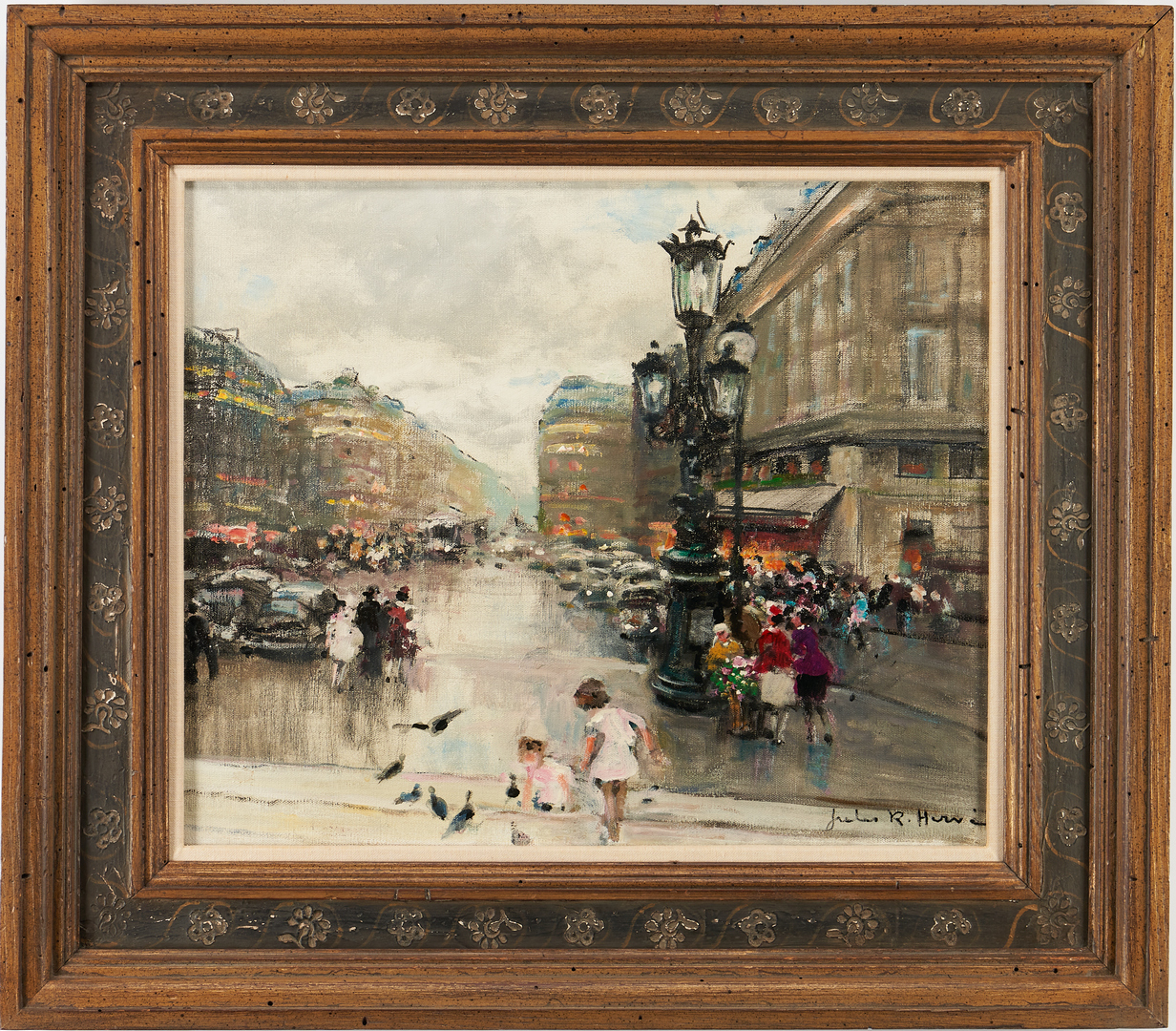 Lot 142: Jules Rene Herve O/C Painting, Parisian Street Scene