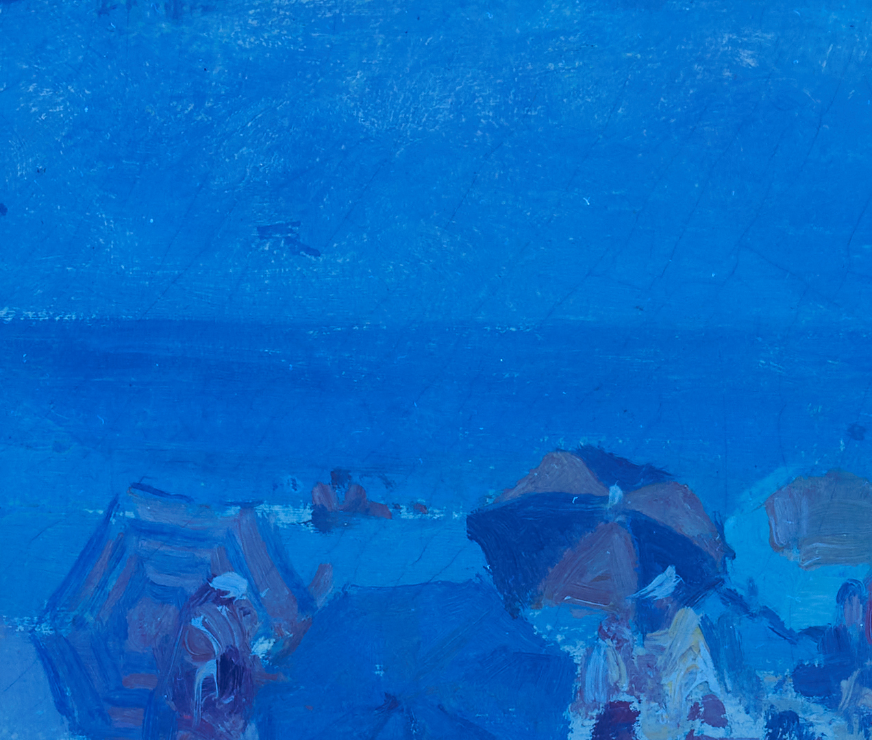 Lot 152: Mabel Woodward O/B Painting, Umbrellas on the Beach