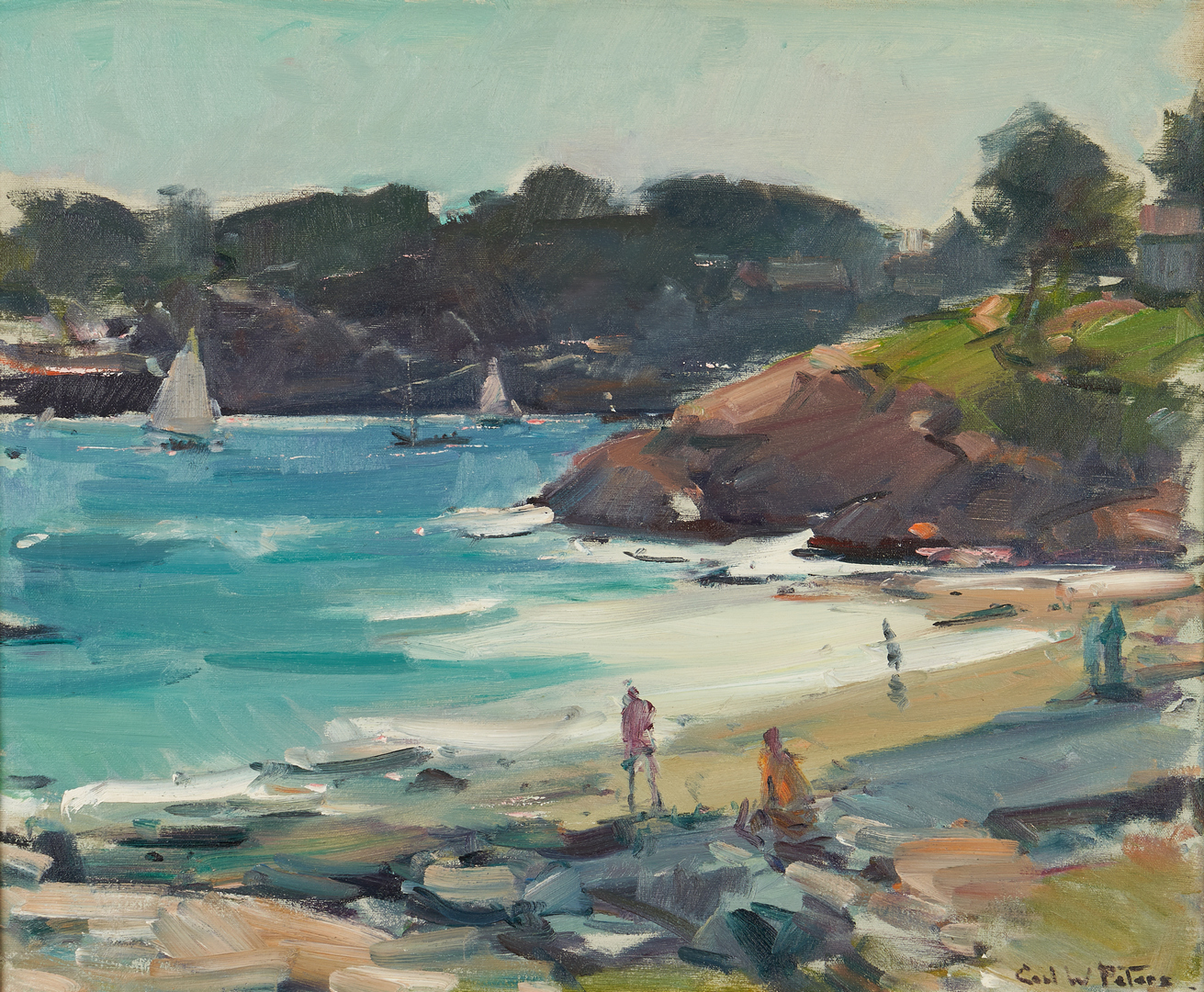Lot 154: Carl W. Peters O/C Painting, A Quiet Beach