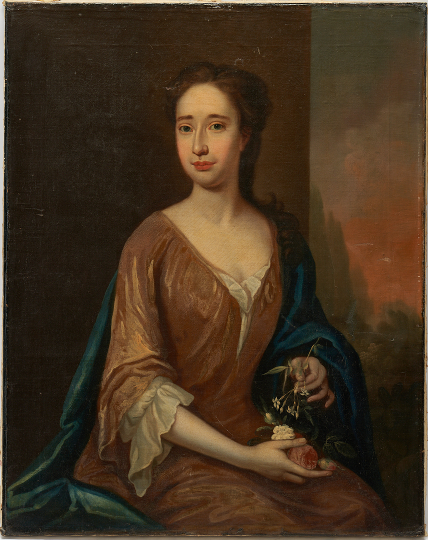 Lot 158: 18th C. American Portrait of a Lady, attrib. R. Feke