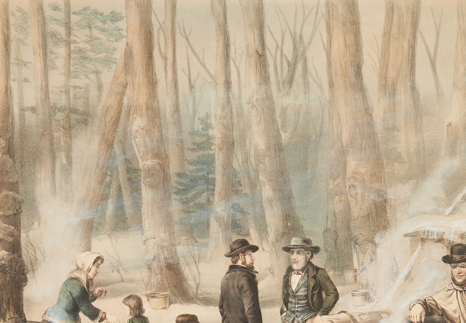 Lot 159: Currier and Ives: American Forest Scene, Maple Sugaring 1856