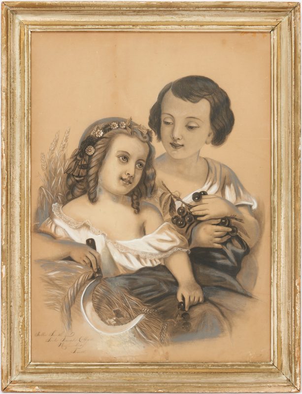 Lot 161: Soule Female College, TN Drawing of Two Children, 19th c.