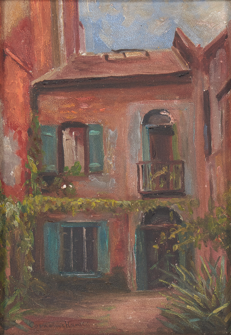 Lot 163: Cornelius Hankins O/B Painting, New Orleans Courtyard