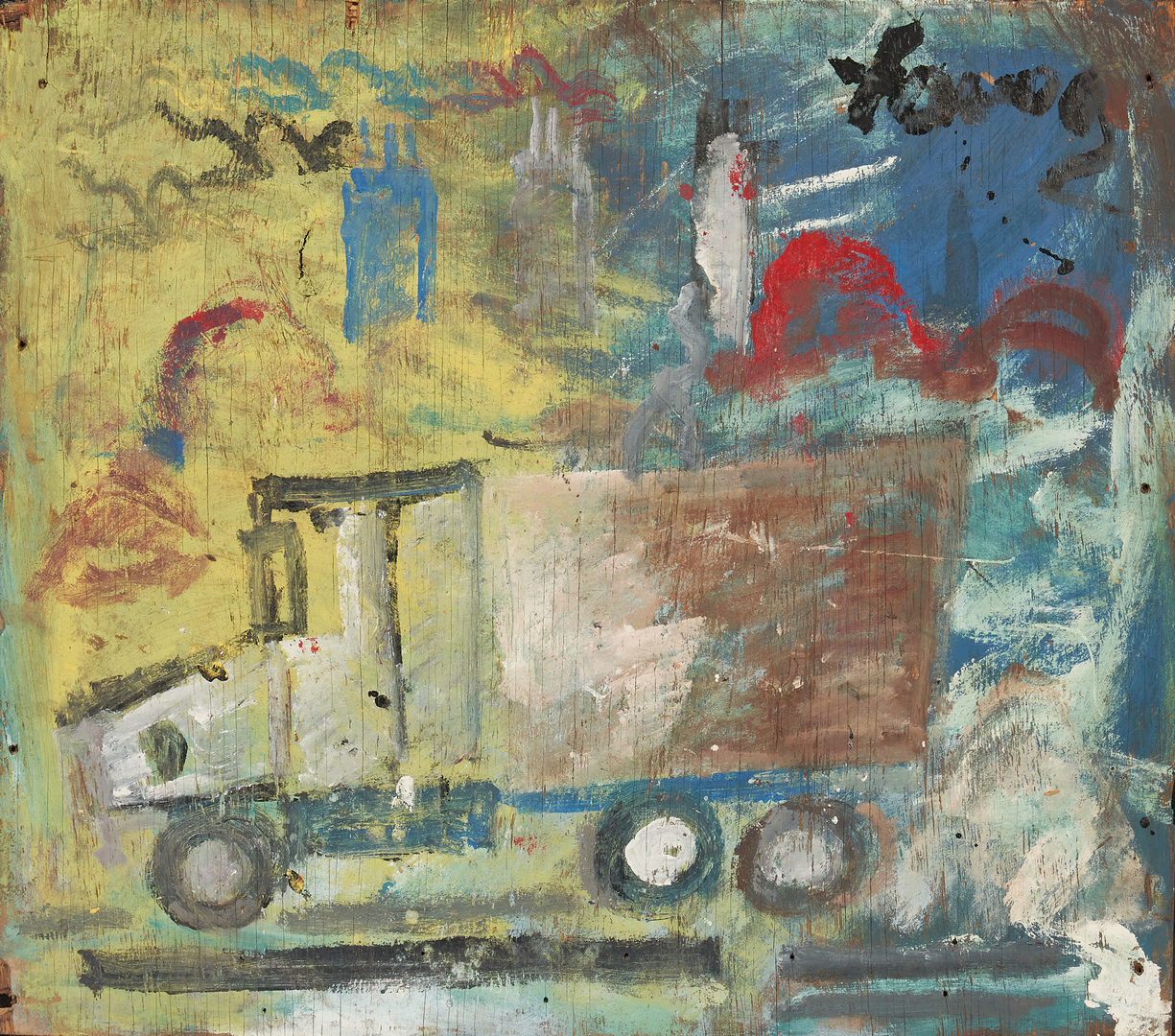 Lot 168: Purvis Young Outsider Art Painting, Semi Truck