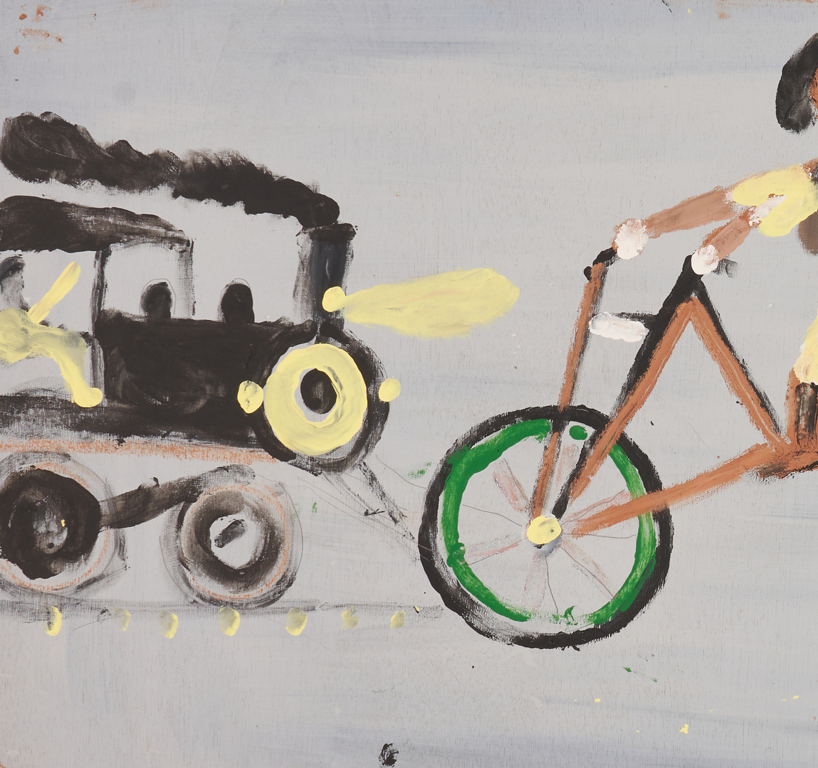 Lot 173: J. L. Sudduth Folk Art Painting, Girl on Bicycle w/ Dog
