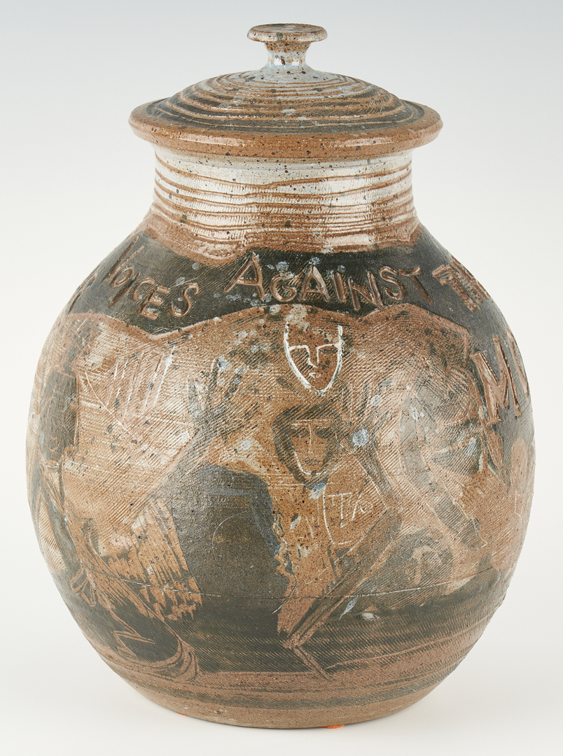 Lot 175: Charles Counts Civil Rights Pottery Jar, "Against the Mob"