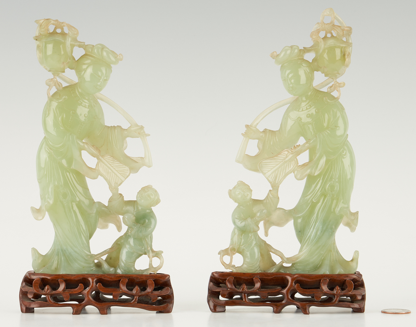 Lot 17: 5 Asian Decorative Items, incl. Chinese Green Jade Scholars w/ Original Box