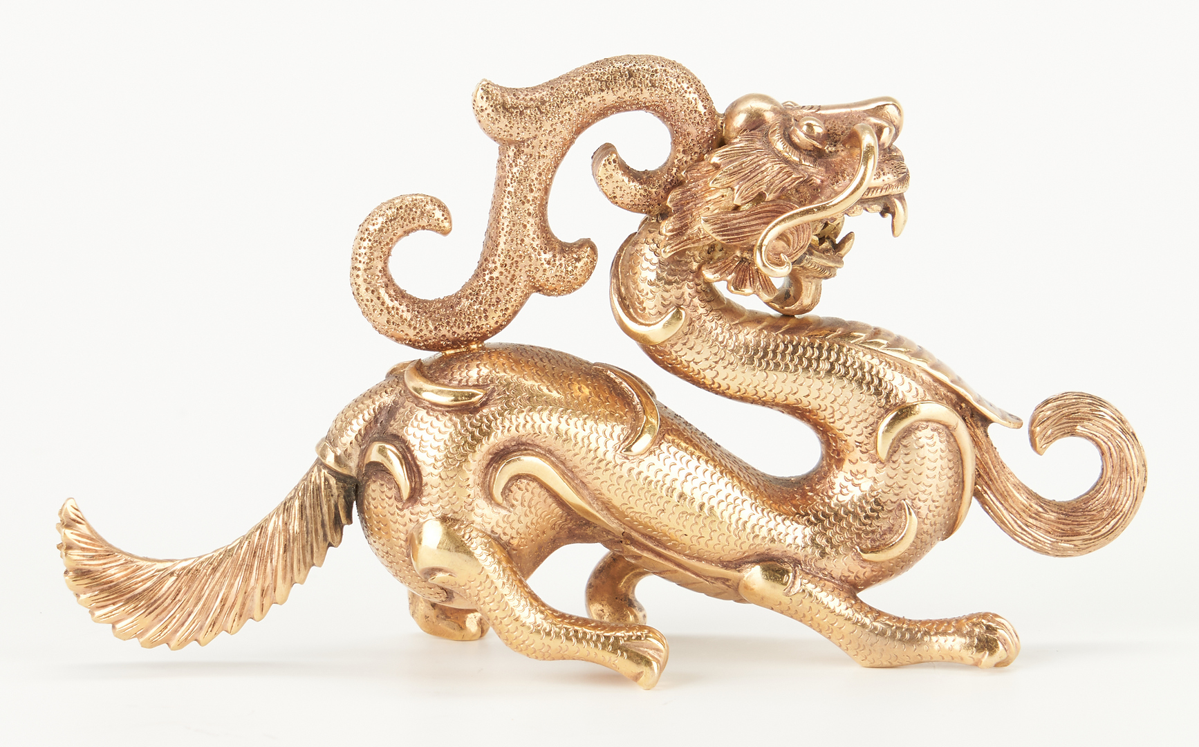Lot 1: Chinese 14K Gold Figural Dragon on Stand