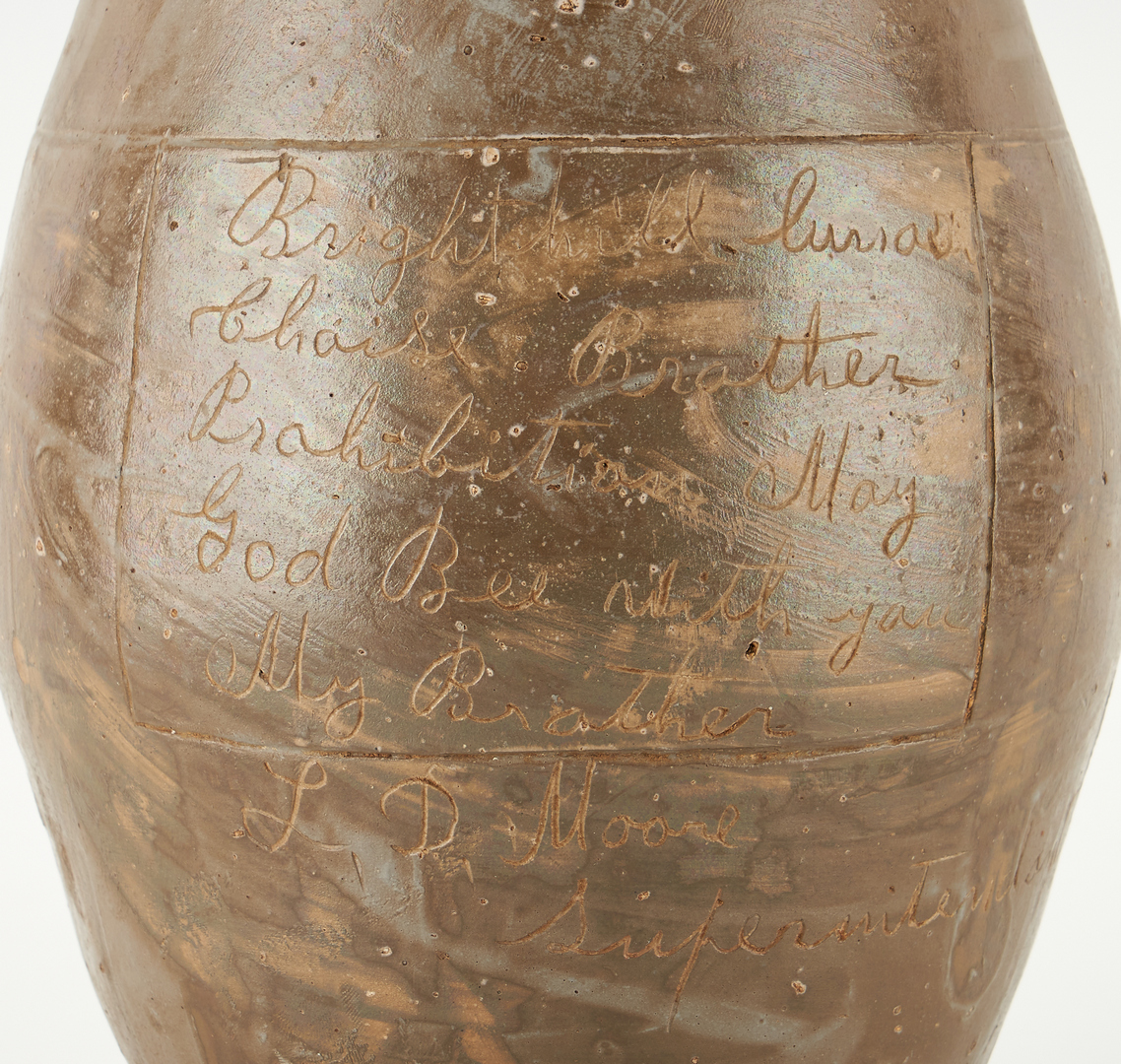 Lot 215: Middle TN Stoneware Pitcher w/ inscription, L.D. Moore