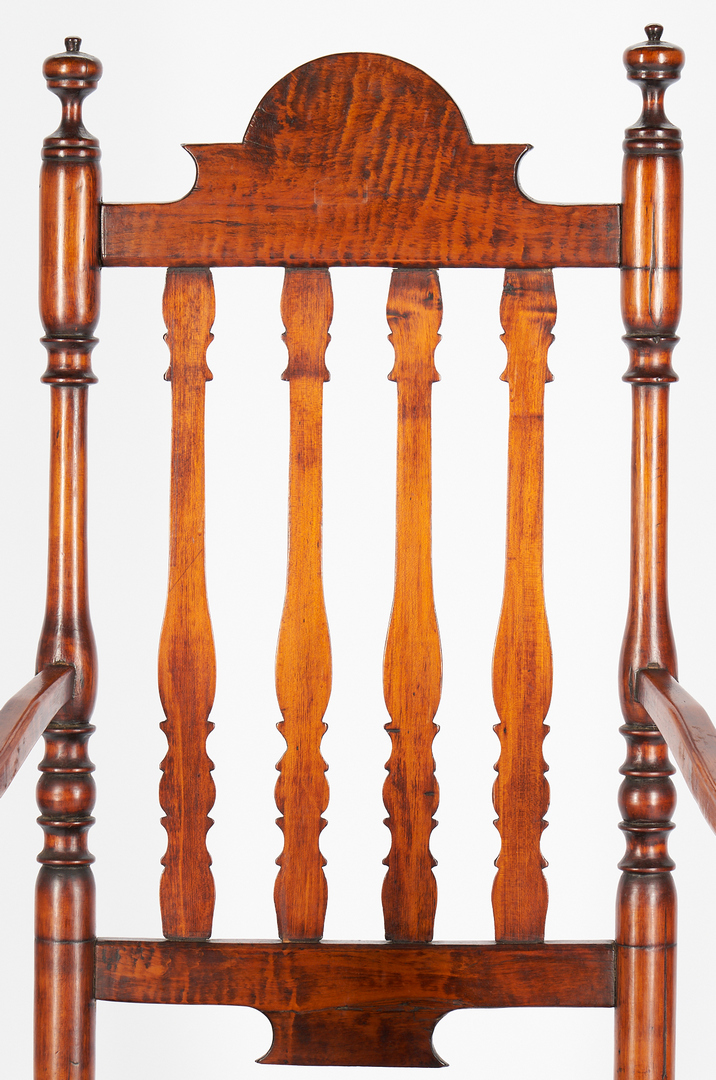 Lot 224: William & Mary Bannister Back Tiger maple Armchair, New England