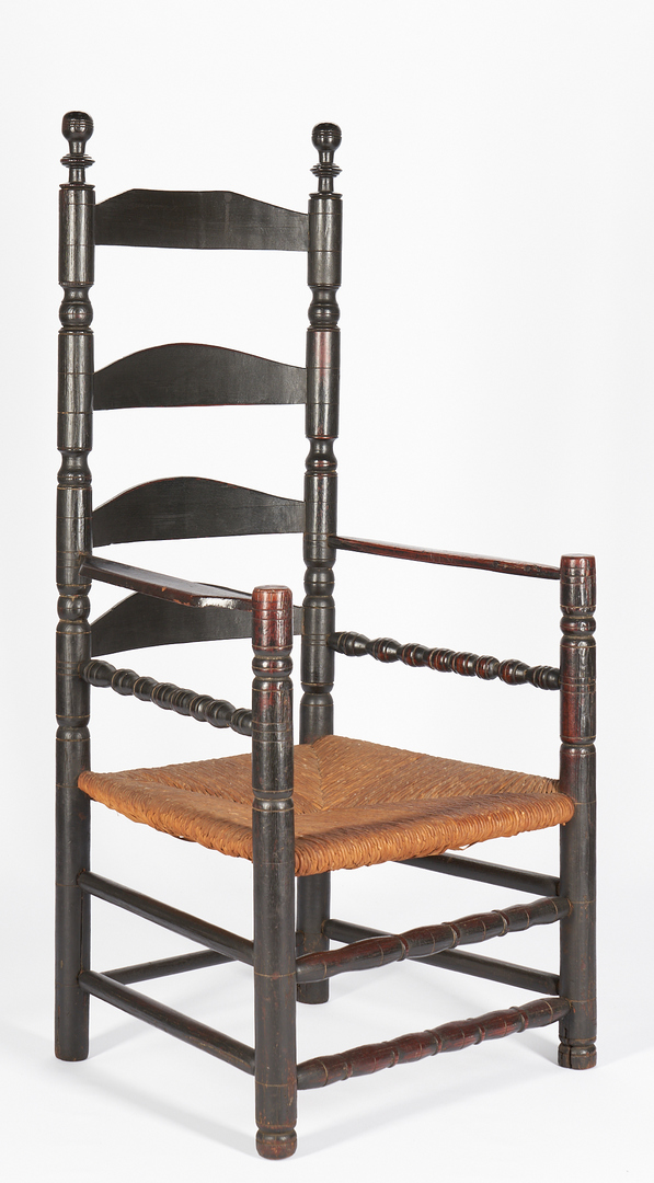 Lot 228: William and Mary Early American Oak Ladderback Armchair