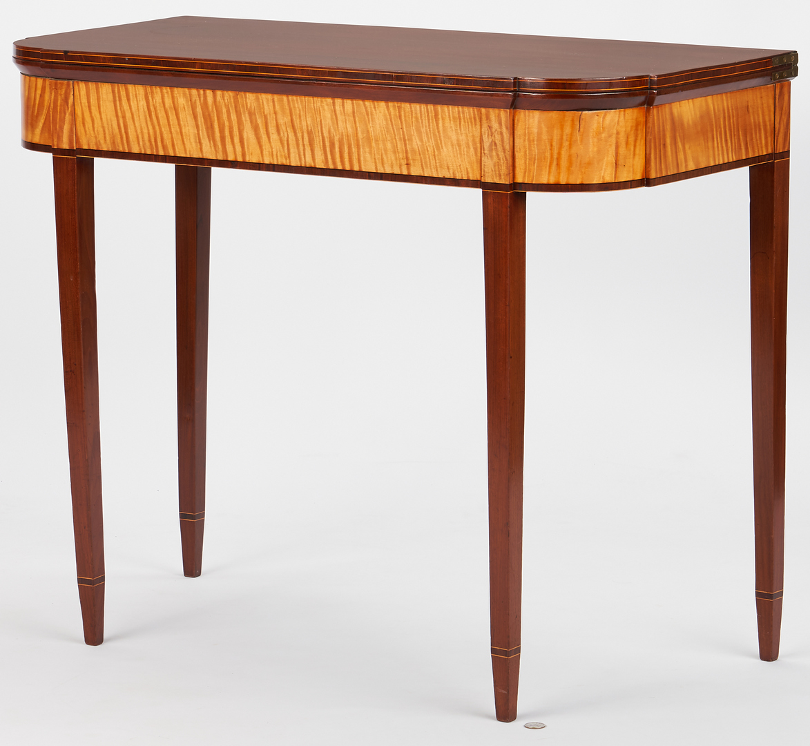 Lot 231: Federal New England Card Table, Tiger Maple Inlay