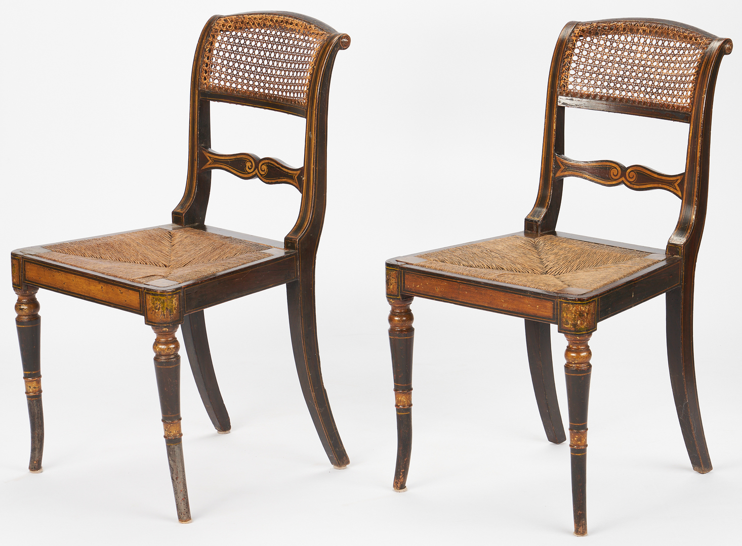Lot 235: Set of 12 English Regency Paint Decorated Chairs