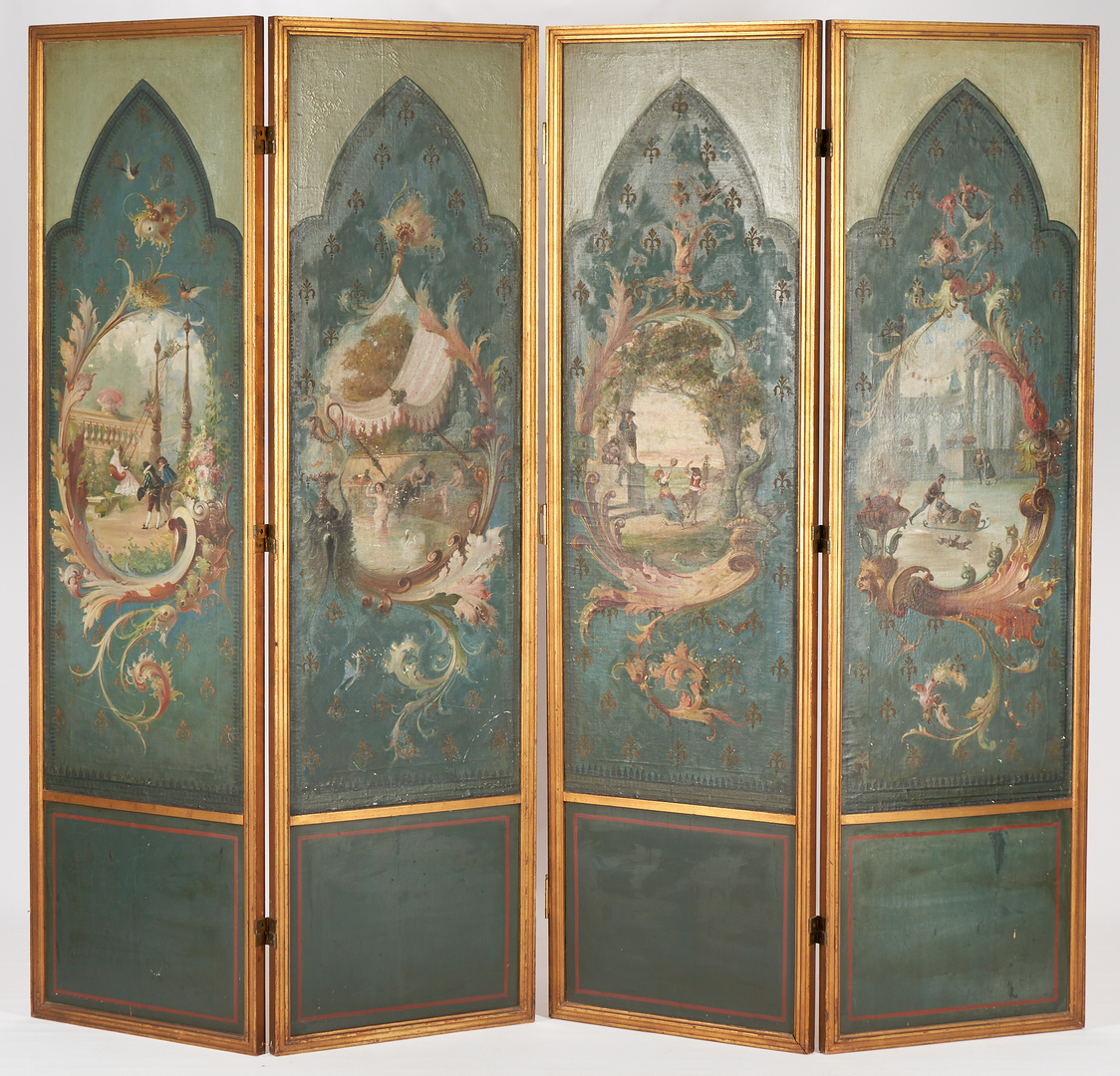 Lot 242: 4 Panel Hand Painted French Screen