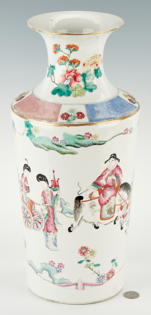 Lot 29: Chinese Famille Rose Porcelain Rouleau Vase, Qing