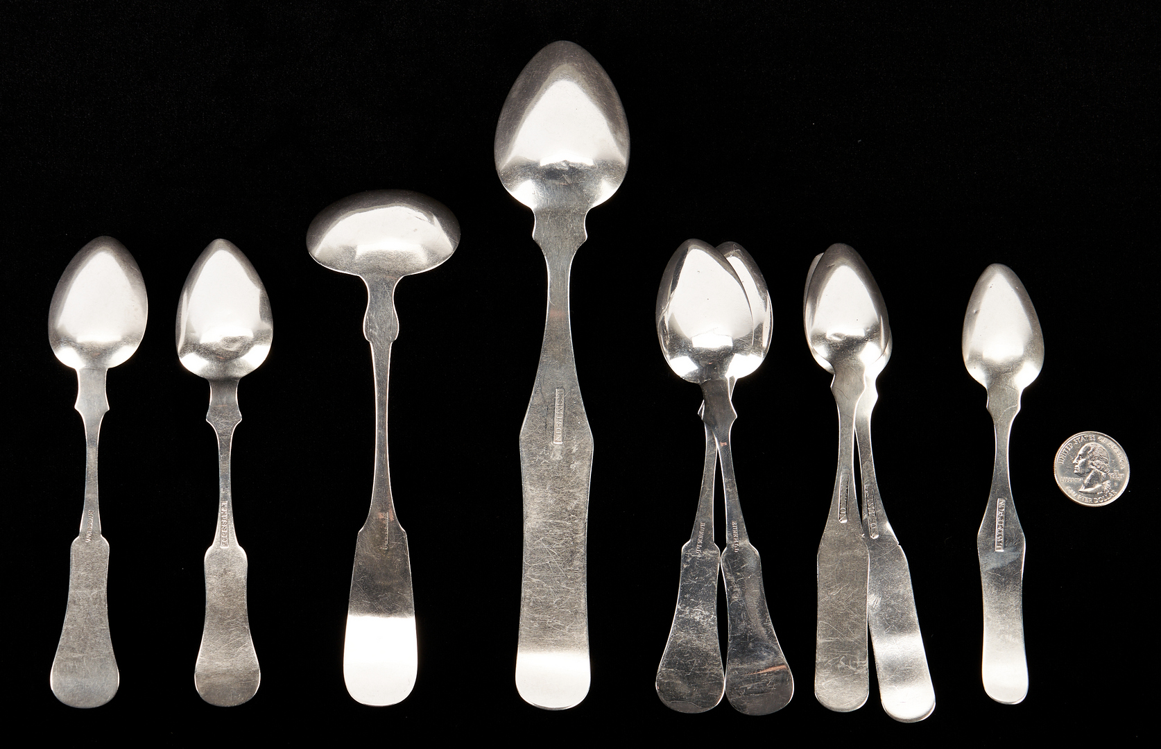 Lot 308: Coin Silver Ladle, Spoons attr. Bardstown KY and/or TN