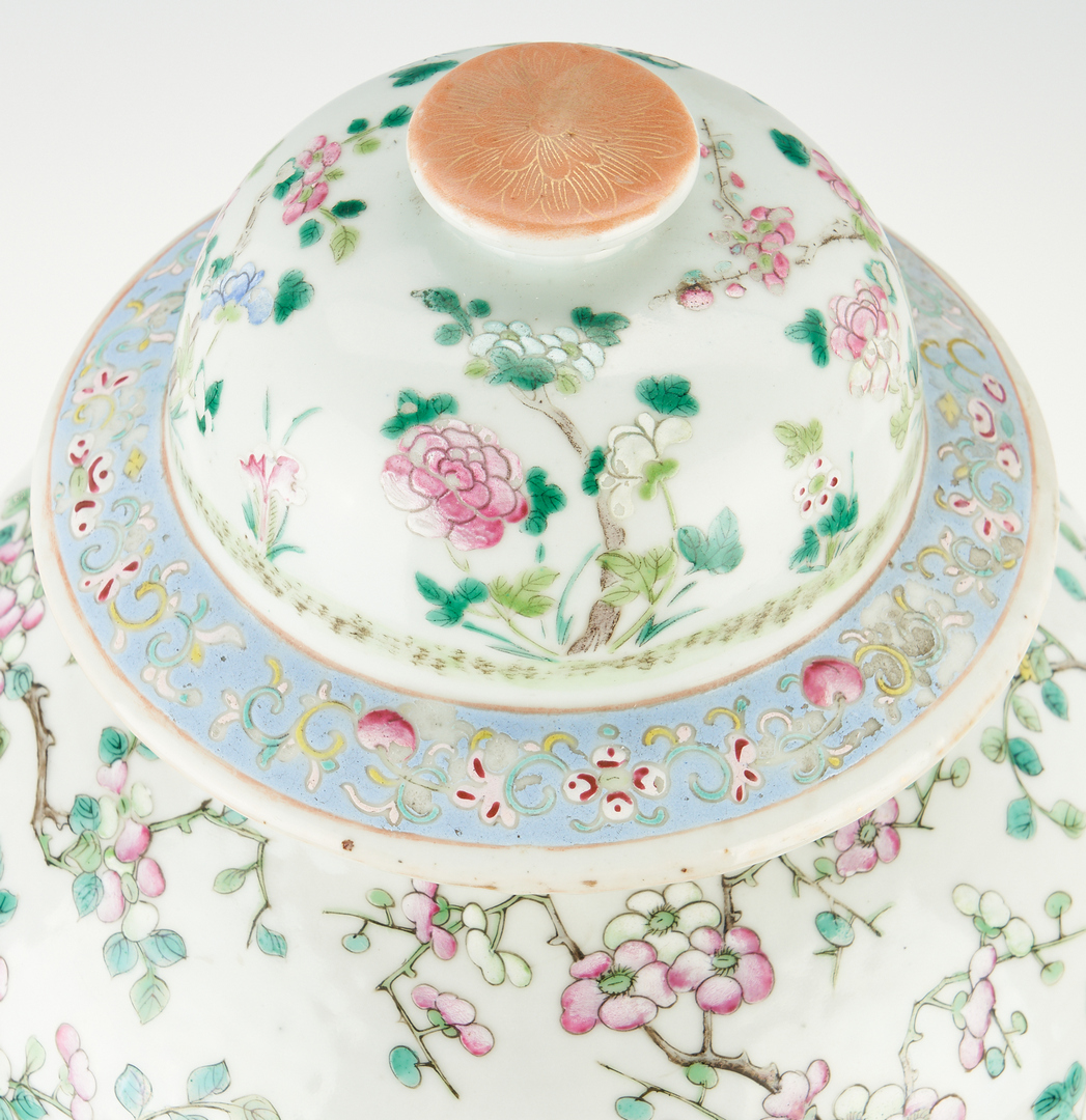 Lot 30: Large Chinese Famille Rose Porcelain Baluster Covered Jar
