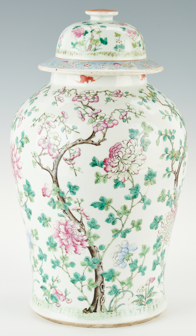 Lot 30: Large Chinese Famille Rose Porcelain Baluster Covered Jar