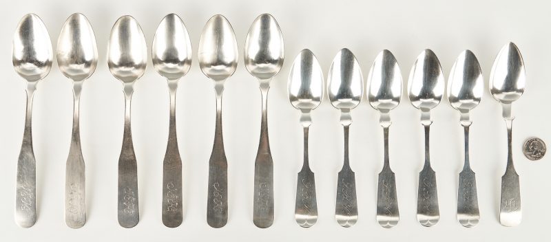 Lot 319: 12 Coin and Sterling Silver Spoons inc. Nashville, Negrin