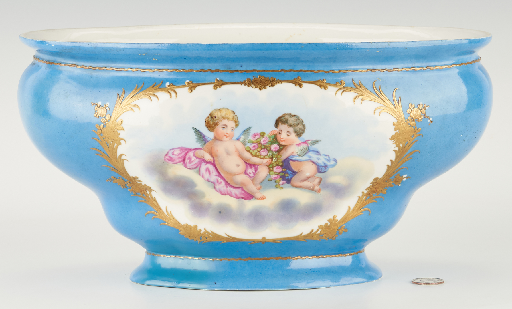 Lot 328: 3 Porcelain Items, Portrait Vases and Center Bowl