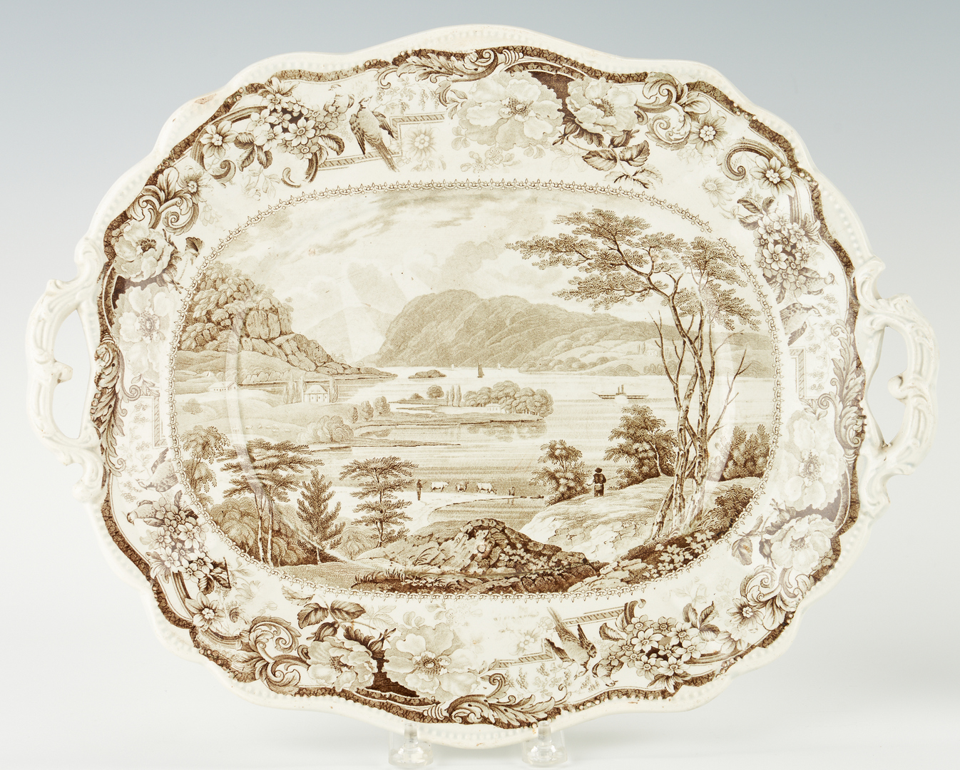 Lot 329: Two (2) Historical Staffordshire Platters, Hudson River