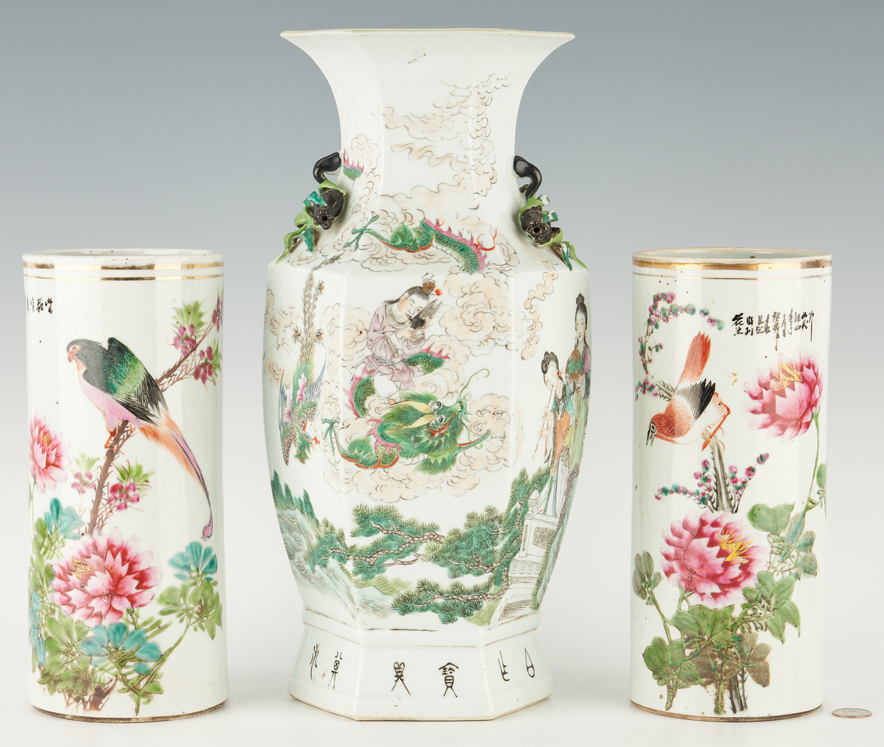 Lot 32: 3 Chinese Republic Famille Rose Porcelain Vases