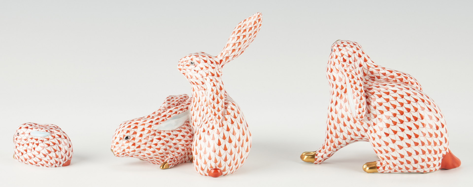 Lot 334: 7 Herend Rabbit Porcelain Figurines