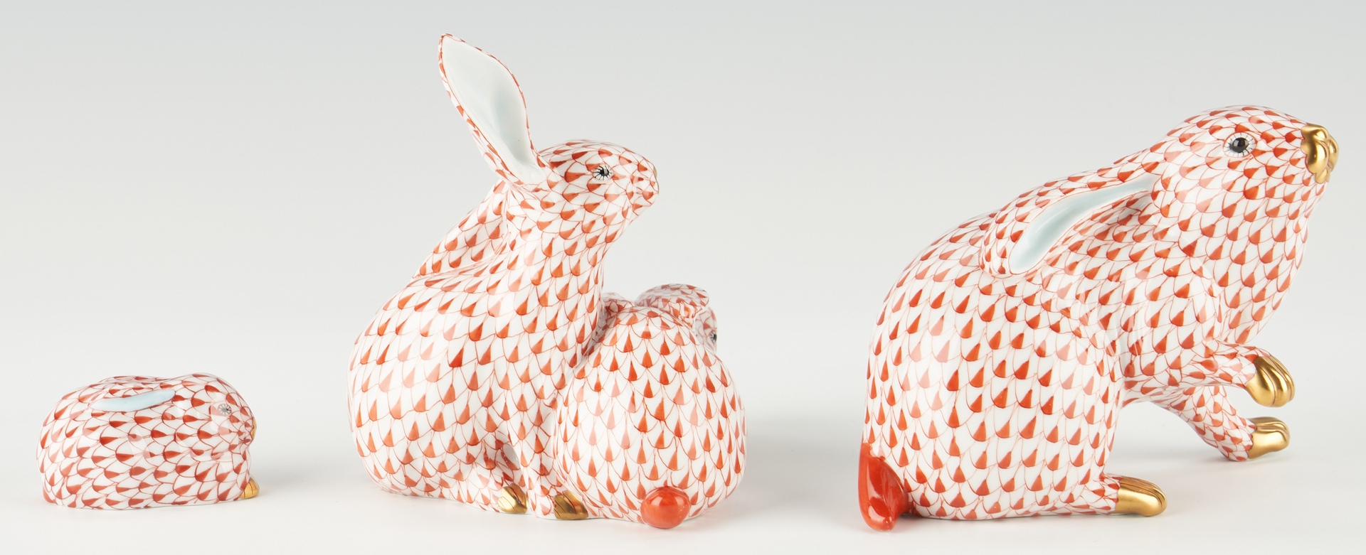 Lot 334: 7 Herend Rabbit Porcelain Figurines