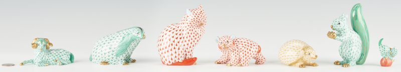 Lot 341: 7 Herend Animal Figurines, incl. Cats, Hedgehog