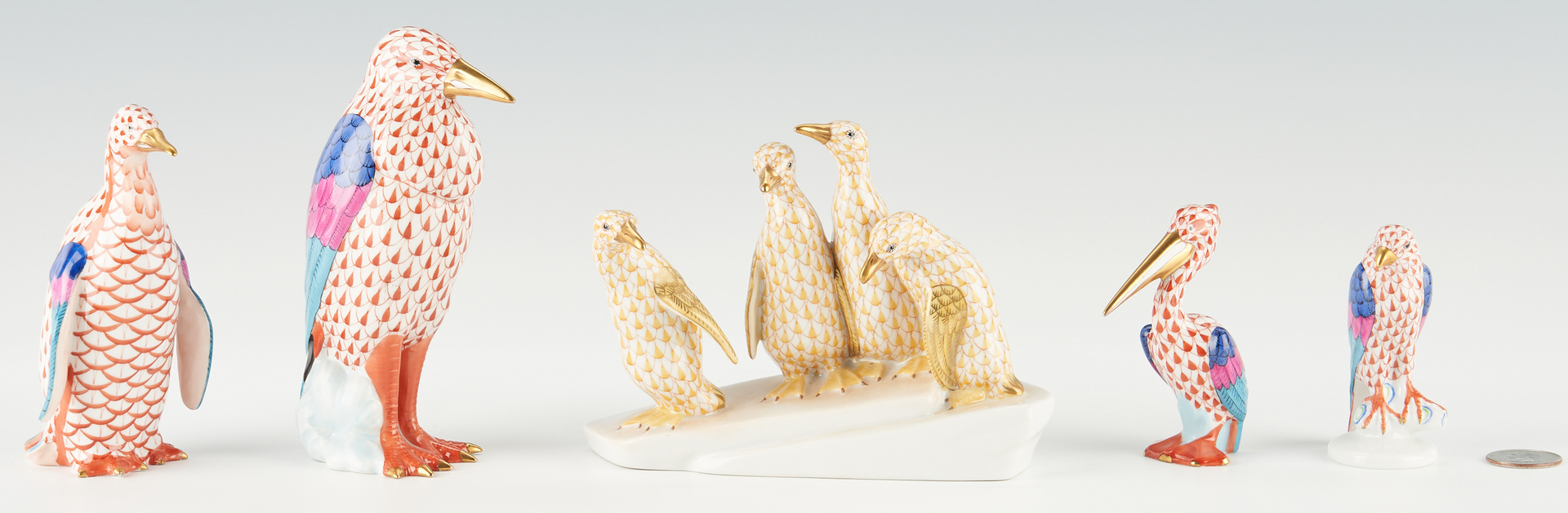 Lot 345: 5 Herend Bird Porcelain Figurines, incl. Penguins on Ice