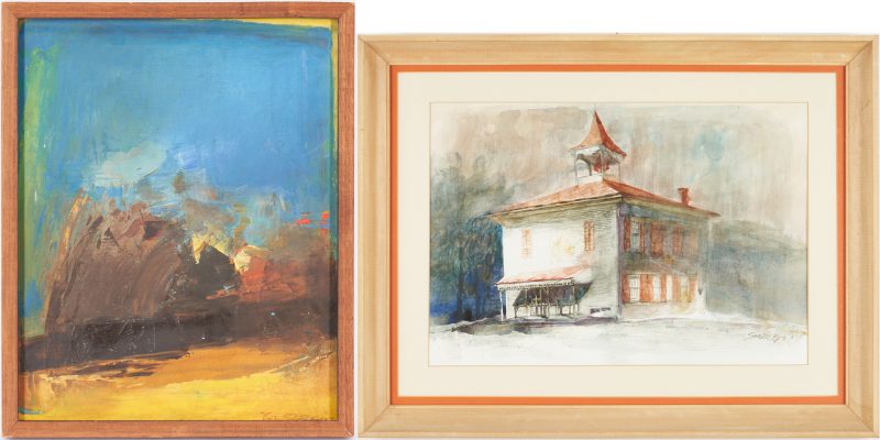 Lot 350: 2 Carl Sublett Paintings, incl. Vergura Schoolhouse and Abstract Oil