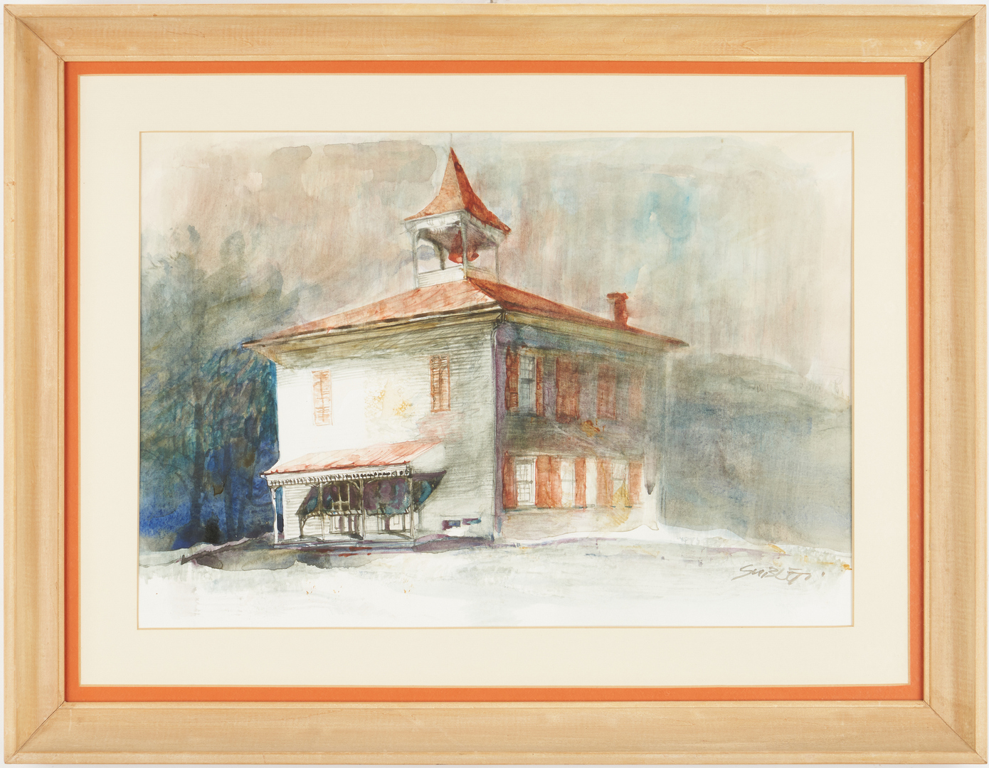 Lot 350: 2 Carl Sublett Paintings, incl. Vergura Schoolhouse and Abstract Oil