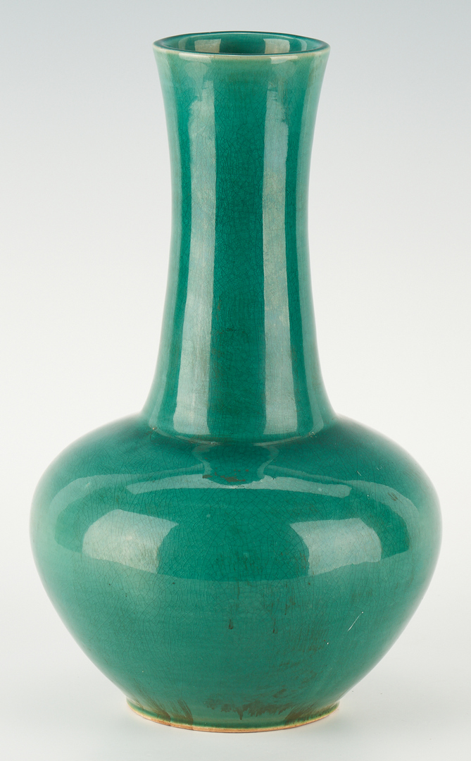Lot 35: Chinese Monochromatic Green Porcelain Bottle Vase