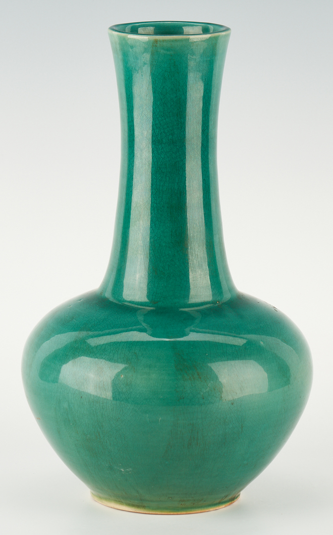 Lot 35: Chinese Monochromatic Green Porcelain Bottle Vase