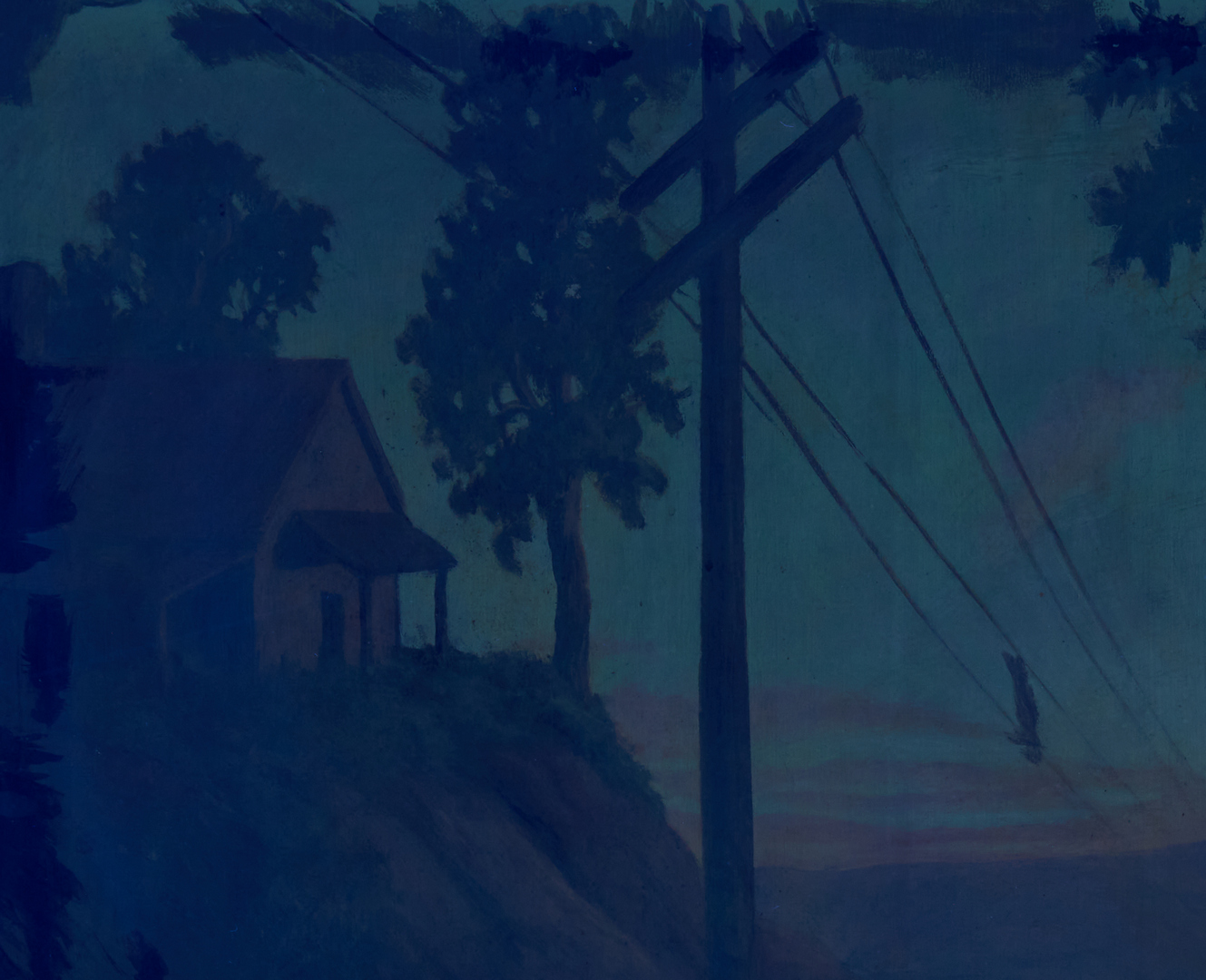 Lot 362: Margit Varga O/C Landscape Painting, Telephone Poles in NC