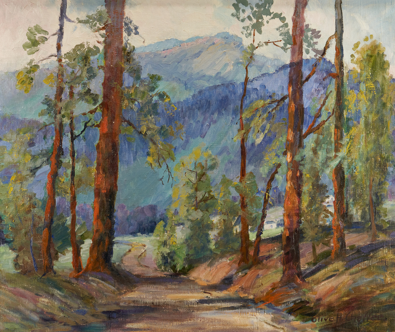 Lot 365: Olive Chaffee O/C Painting, Mountain Landscape
