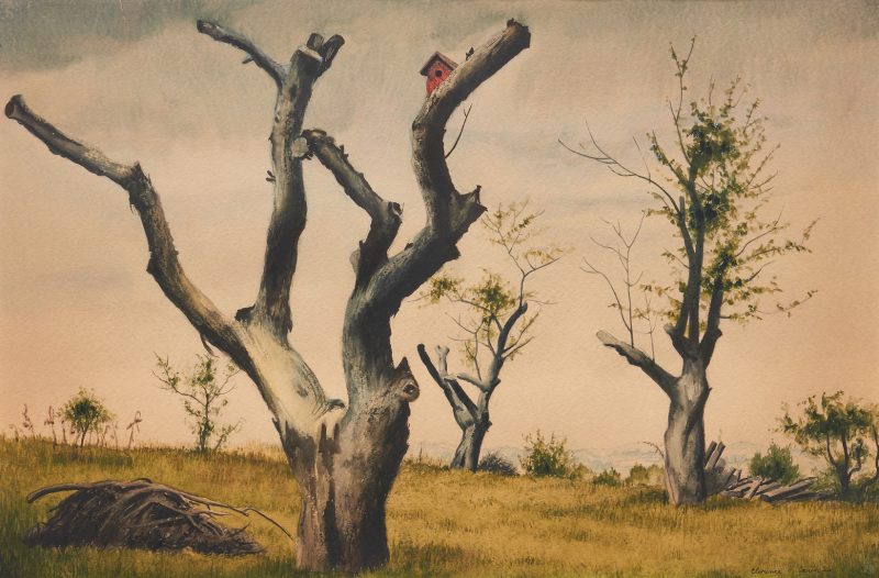 Lot 373: Clarence H. Carter W/C Painting, Trees in a Field