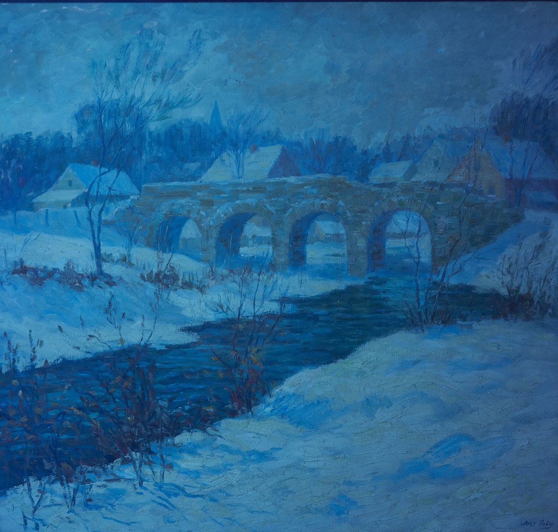 Lot 381: Jesse Hobby Oil on Canvas Snow Landscape