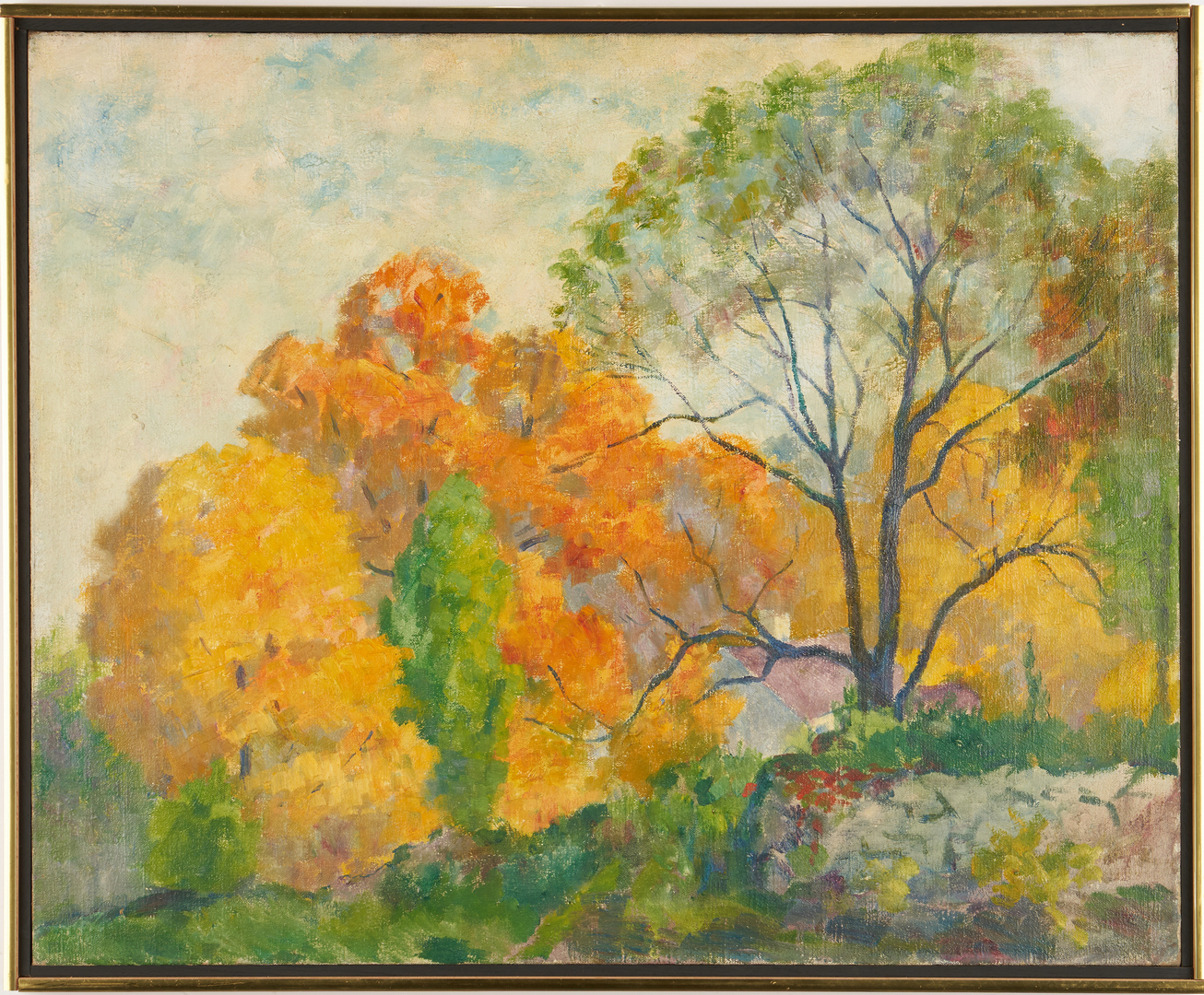 Lot 386: Attr. Bernhard Gutmann O/C Painting, Autumn Landscape