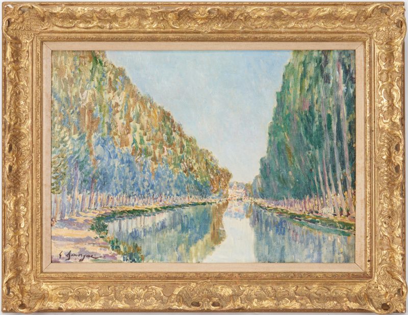 Lot 395: Gaston Domergue O/C Parisian Landscape, Canal St. Martin