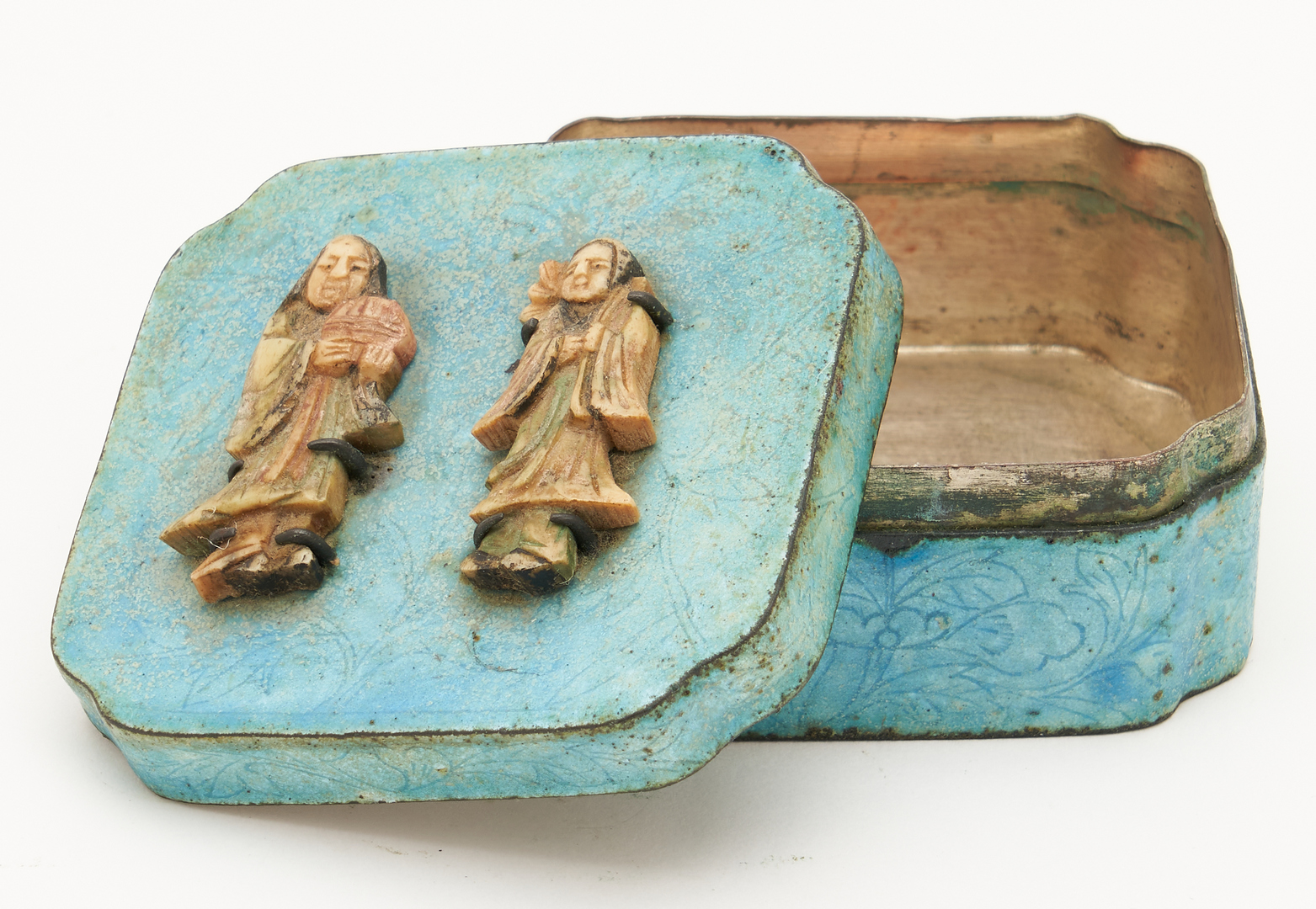 Lot 414: 3 Chinese Decorative Items, Bronze Buddha, Fu Dog Seal, & Enameled Box