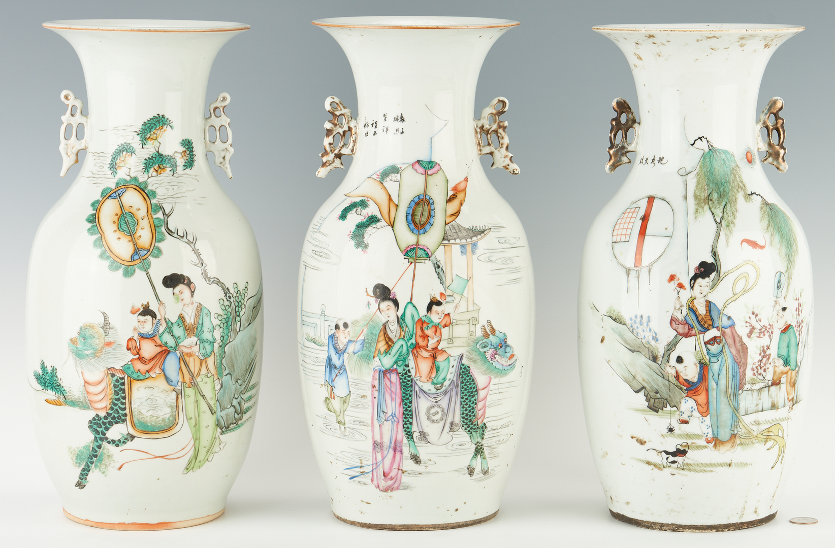 Lot 426: 3 Chinese Famille Rose Porcelain Vases