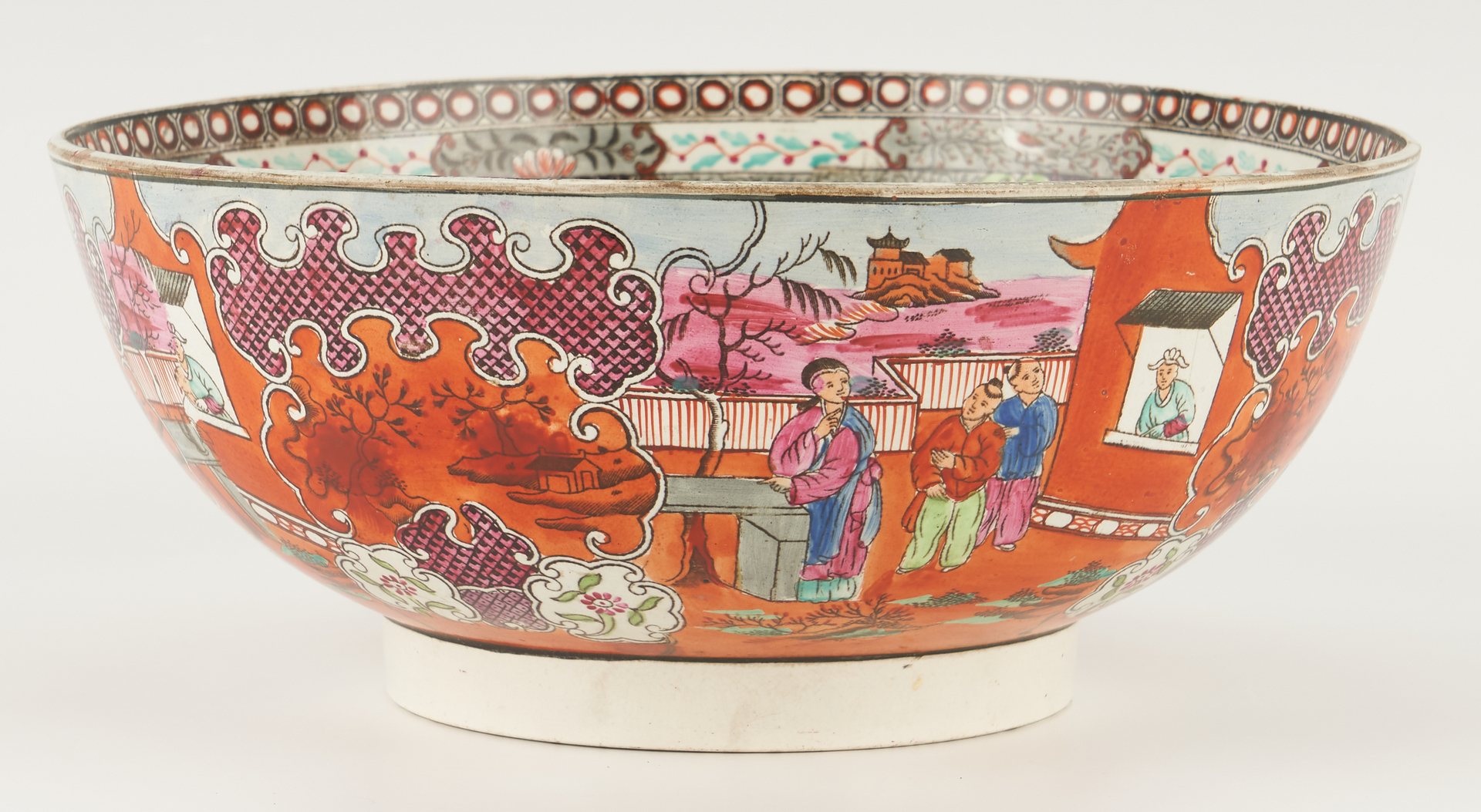 Lot 431: English Porcelain Punch Bowl & Chinese Gilt Panel