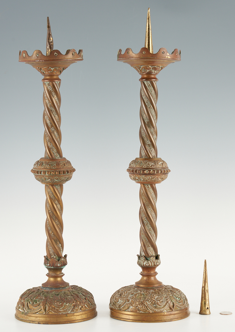 Lot 445: Pair Large Continental Bronze Altar Candlesticks